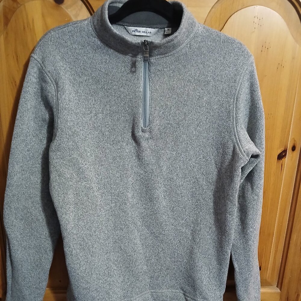 Peter Millar 1/4 Zip Pullover Mens Medium Gray Herringbone The Foundry GC EUC